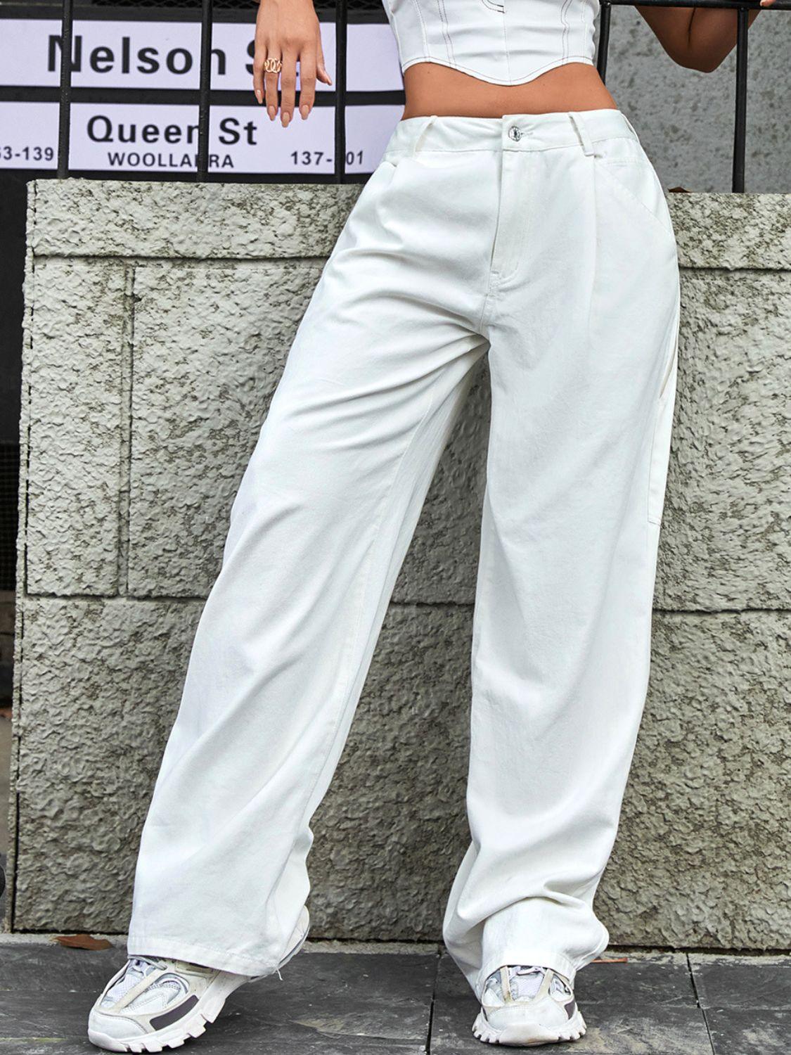 Wide Leg Jeans with Pockets - Clothes For Her Online Store