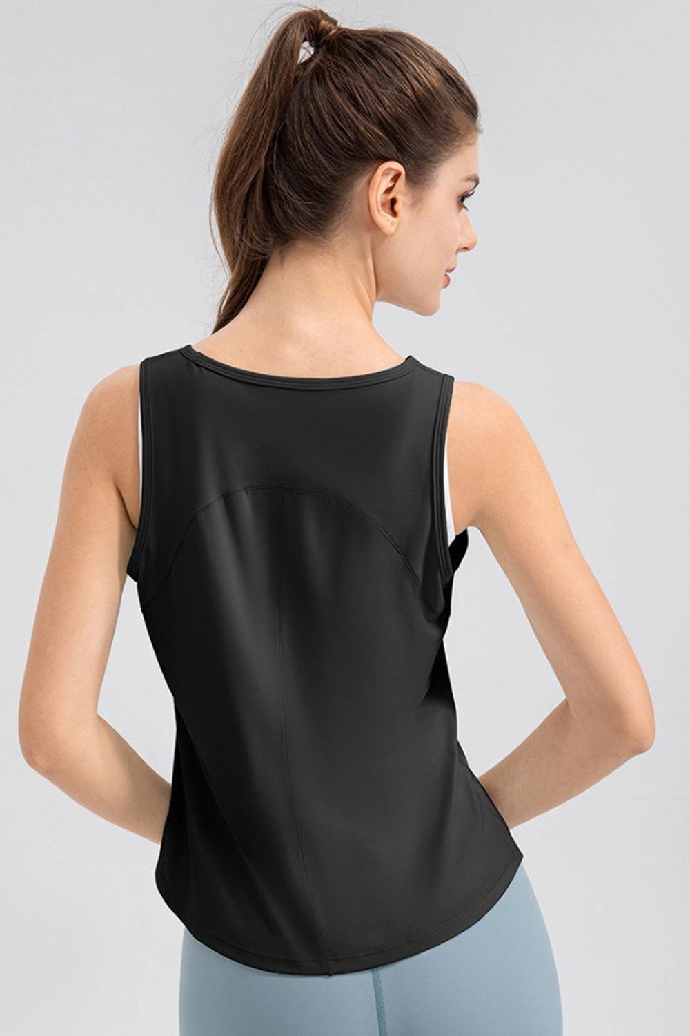 Wide Strap Round Neck Active Tank - Clothes For Her Online Store