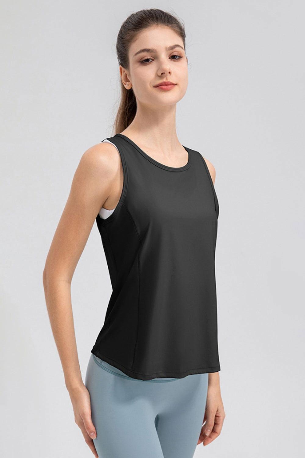 Wide Strap Round Neck Active Tank - Clothes For Her Online Store