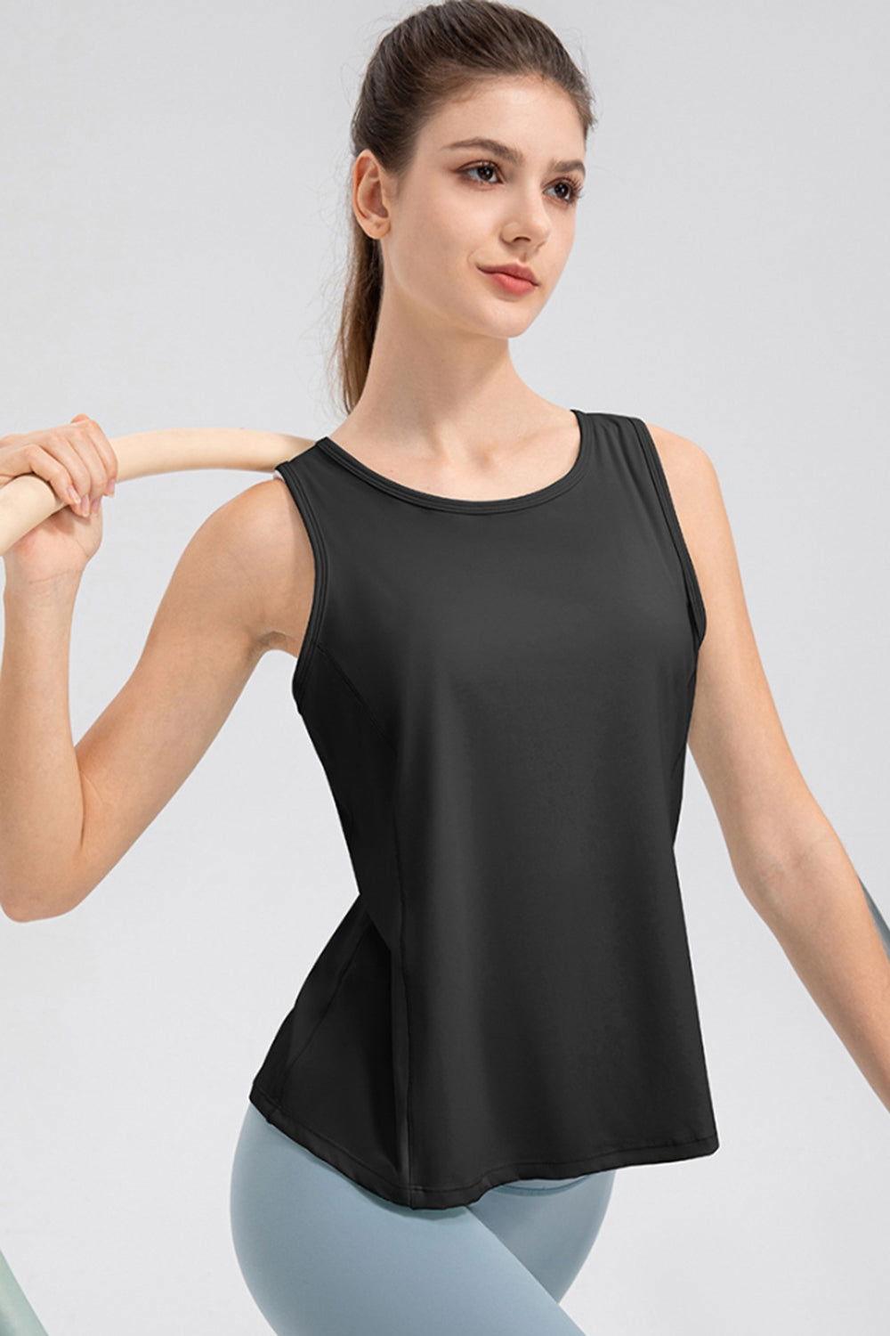 Wide Strap Round Neck Active Tank - Clothes For Her Online Store