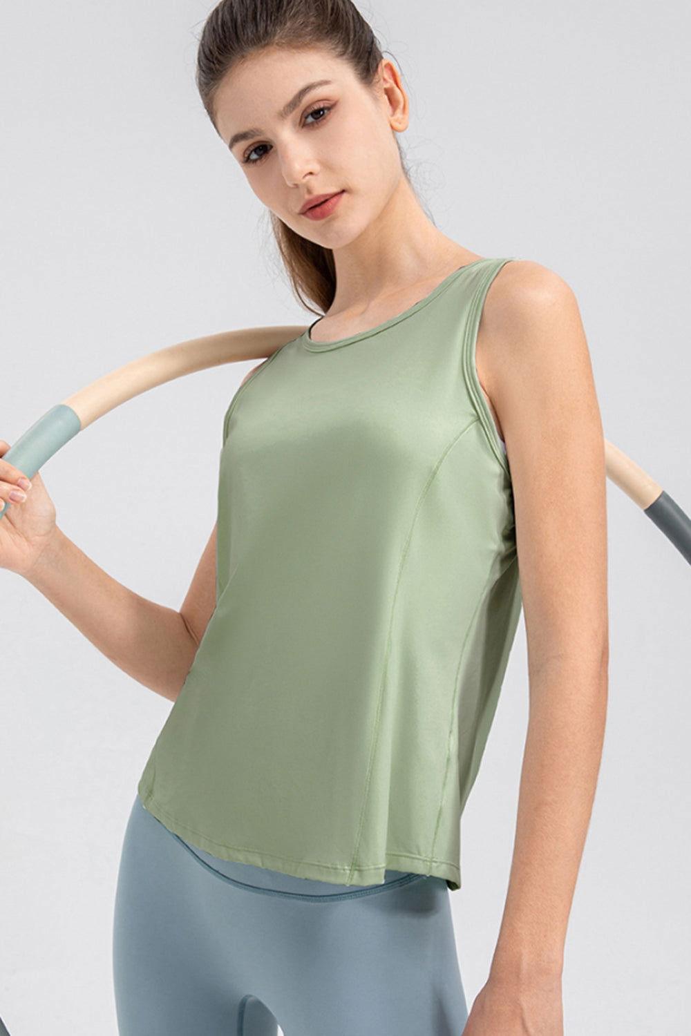 Wide Strap Round Neck Active Tank - Clothes For Her Online Store