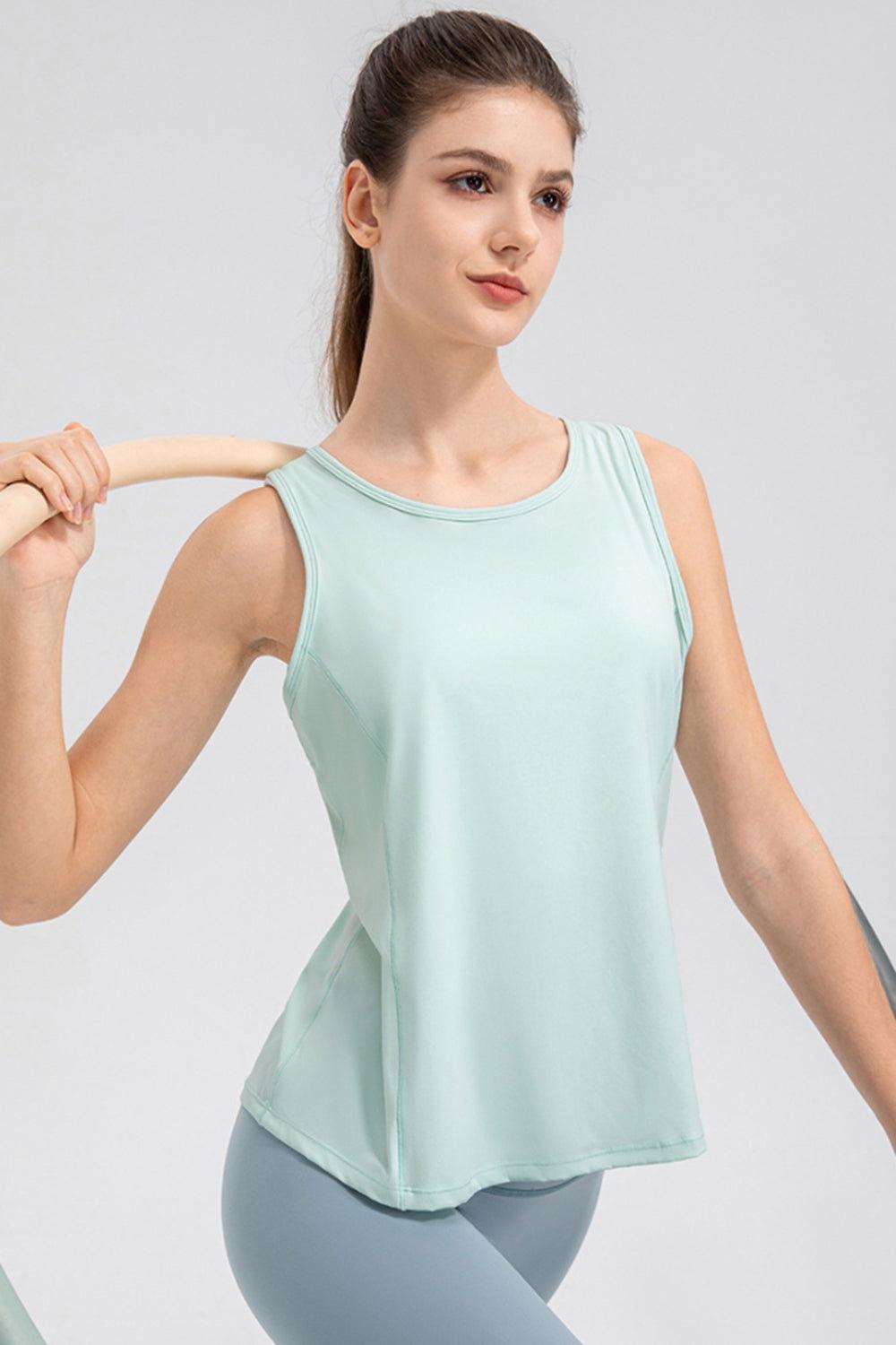 Wide Strap Round Neck Active Tank - Clothes For Her Online Store