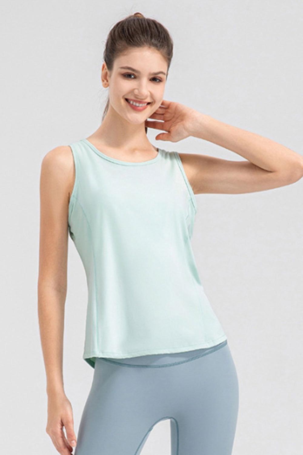 Wide Strap Round Neck Active Tank - Clothes For Her Online Store
