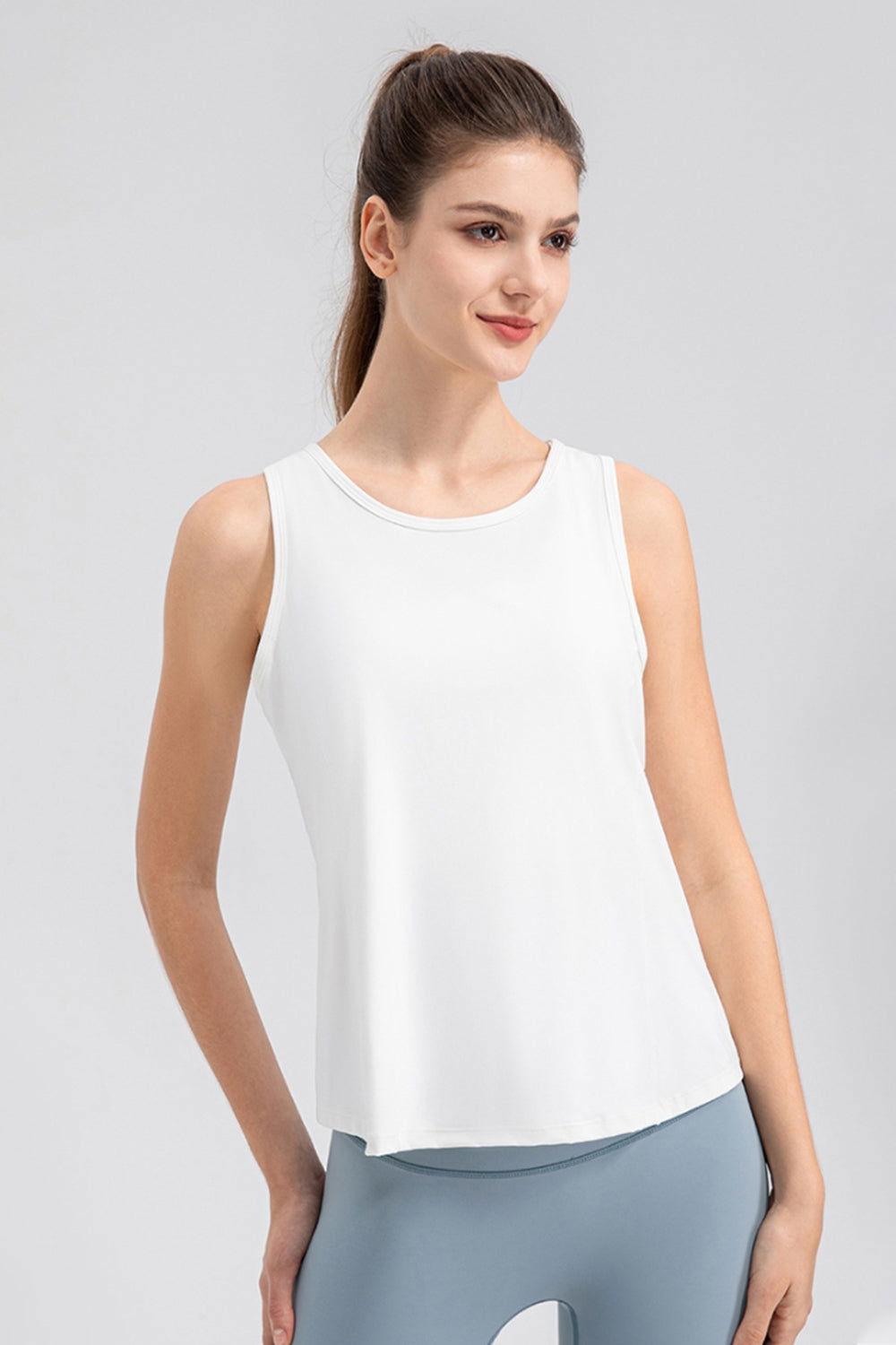 Wide Strap Round Neck Active Tank - Clothes For Her Online Store
