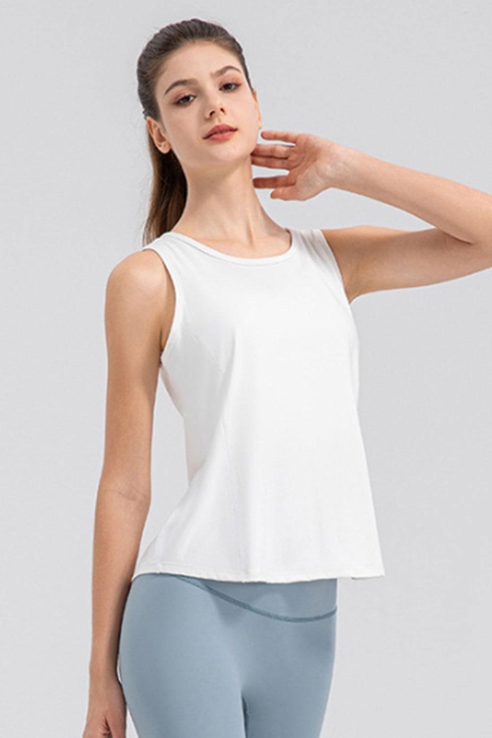 Wide Strap Round Neck Active Tank - Clothes For Her Online Store