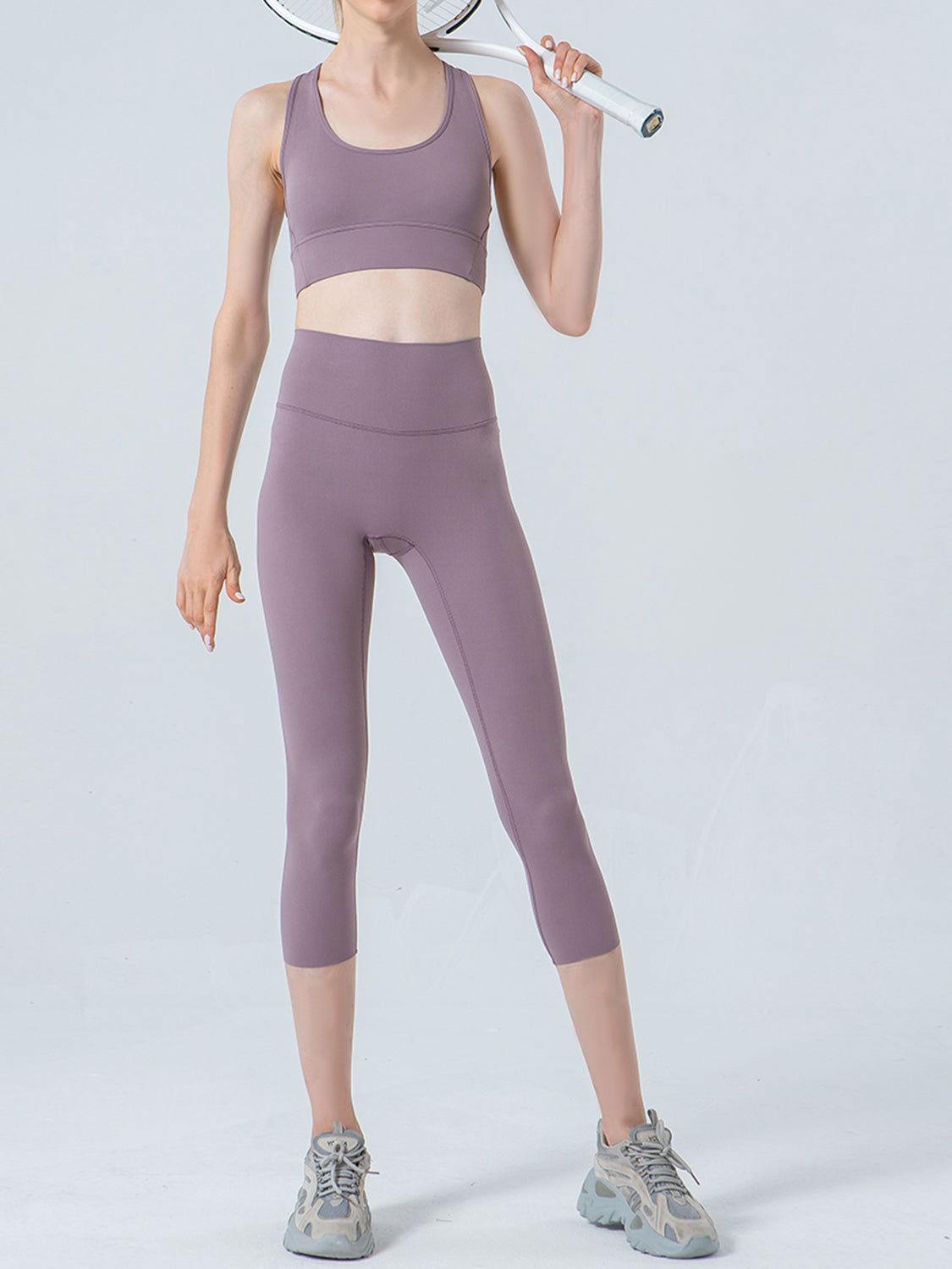 Wide Waistband Cropped Sports Leggings - Clothes For Her Online Store