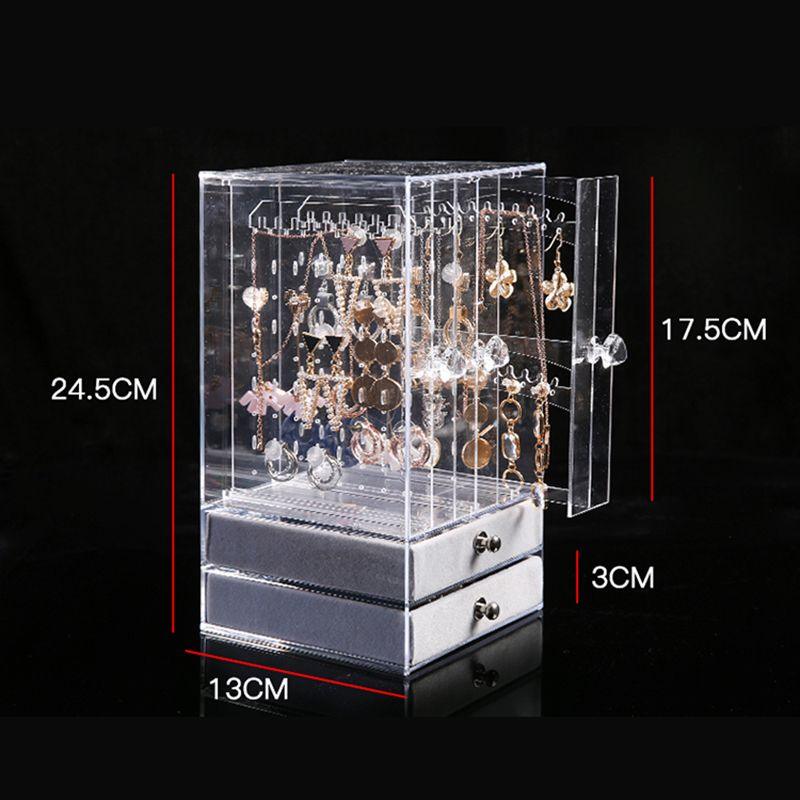 Women Portable Necklace Bracelet Organizer Case Earrings Ring Display Stand Shelf Dustproof Acrylic Jewelry Storage Box Drawer - Clothes For Her Online Store