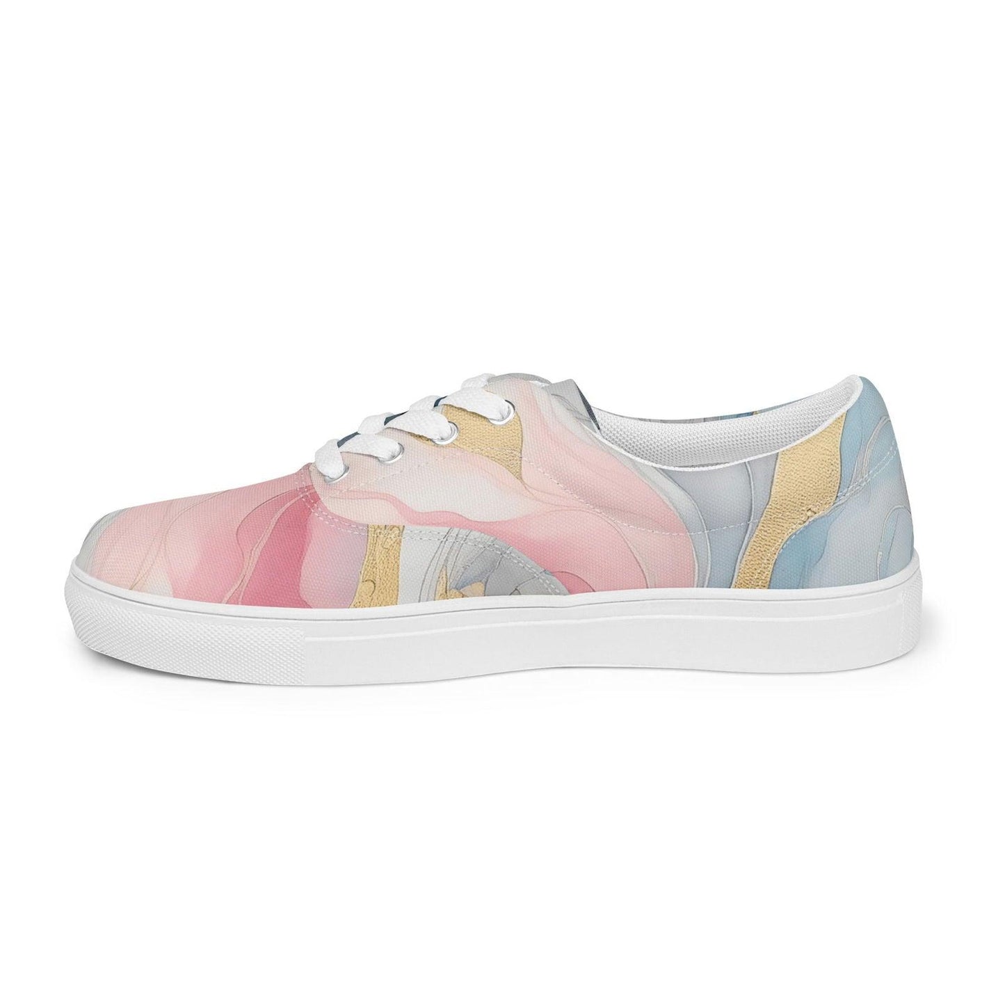 Womens Lace-up Canvas Shoes, Marble Cloud of Grey Pink Blue 5522 - Clothes For Her Online Store
