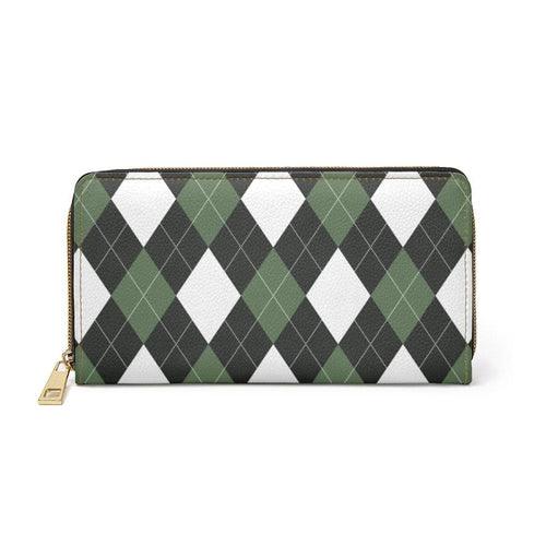 Womens Wallet, Zip Purse, Green & White Plaid Tartan - Clothes For Her Online Store
