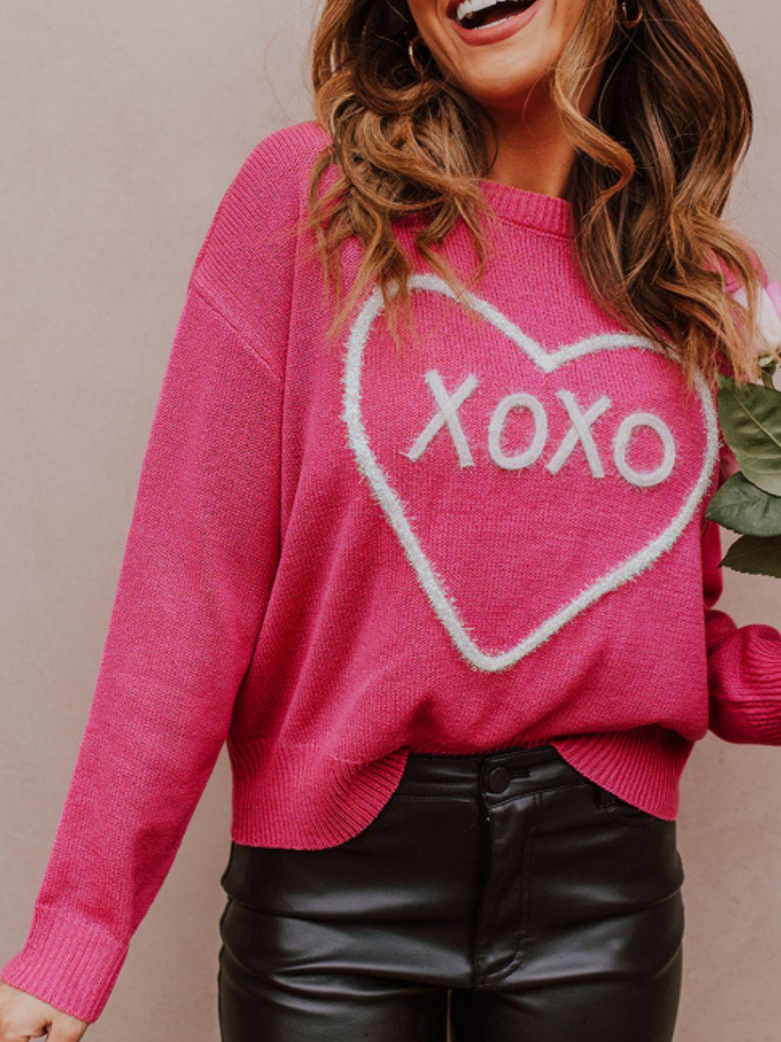 XOXO Round Neck Drop Shoulder Sweater - Clothes For Her Online Store