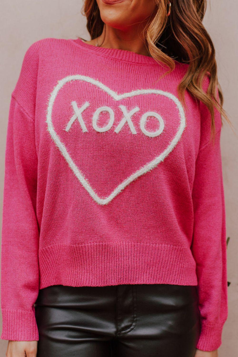 XOXO Round Neck Drop Shoulder Sweater - Clothes For Her Online Store
