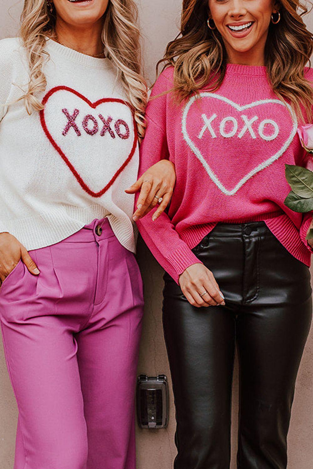 XOXO Round Neck Drop Shoulder Sweater - Clothes For Her Online Store