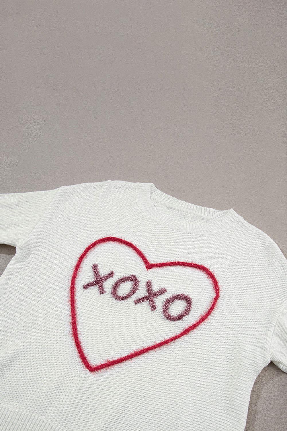 XOXO Round Neck Drop Shoulder Sweater - Clothes For Her Online Store
