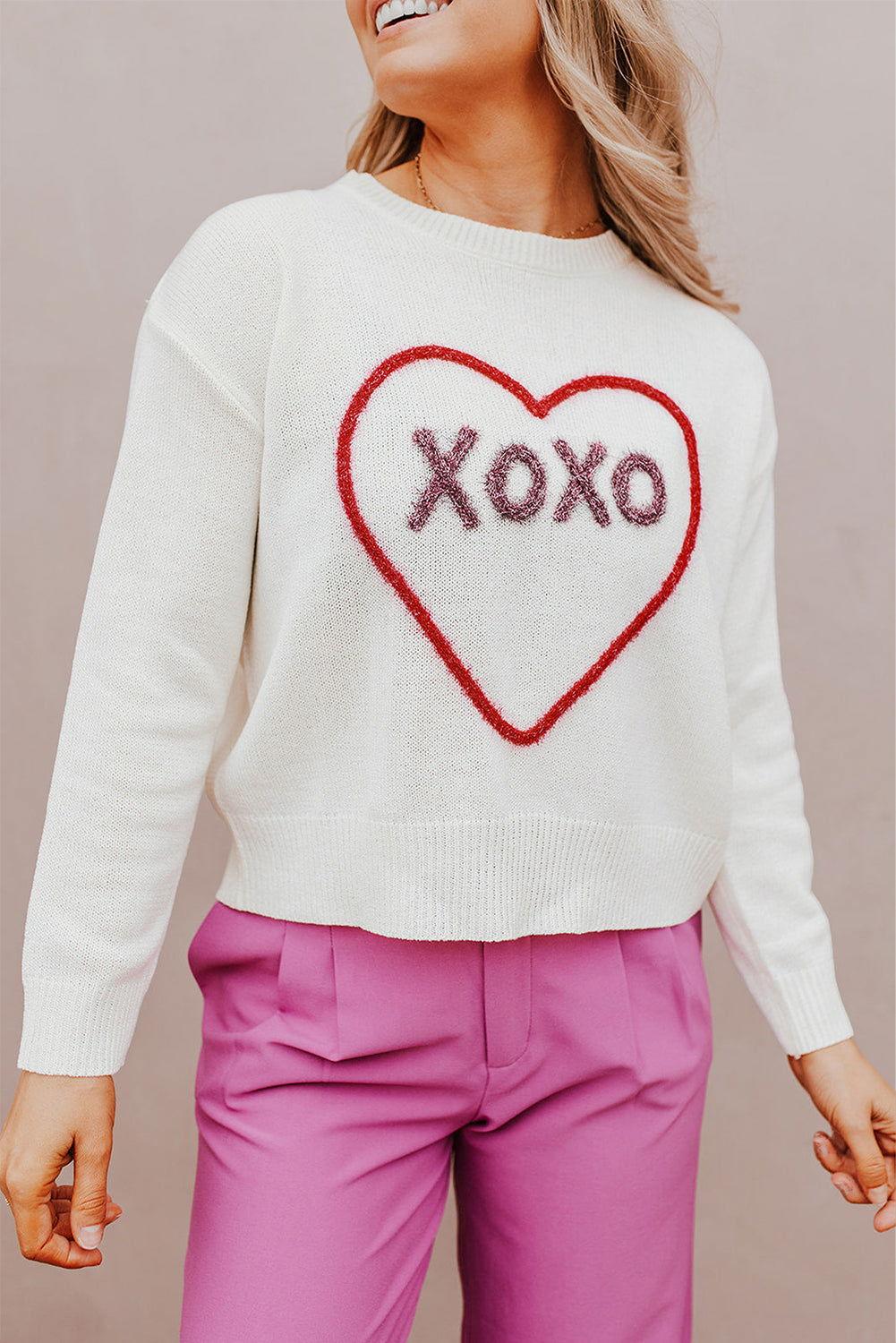 XOXO Round Neck Drop Shoulder Sweater - Clothes For Her Online Store