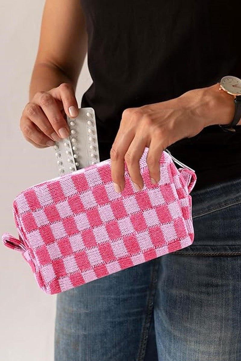 Zenana Checkered Pattern Knitted Cosmetic Pouch - Clothes For Her Online Store