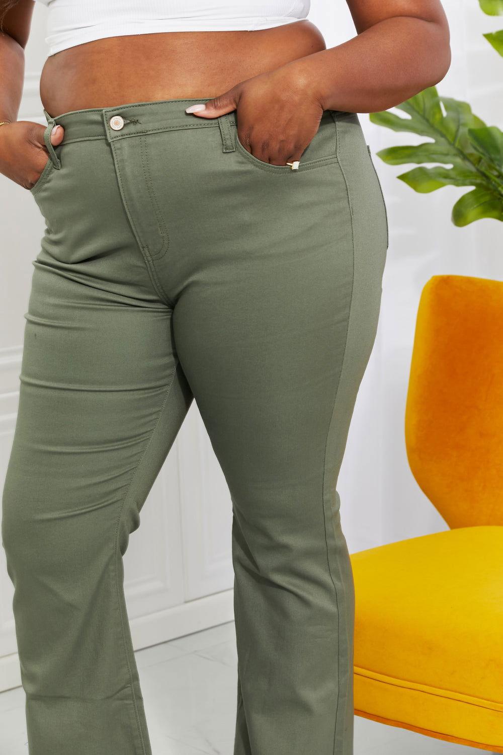 Zenana Clementine Full Size High-Rise Bootcut Jeans in Olive - Clothes For Her Online Store