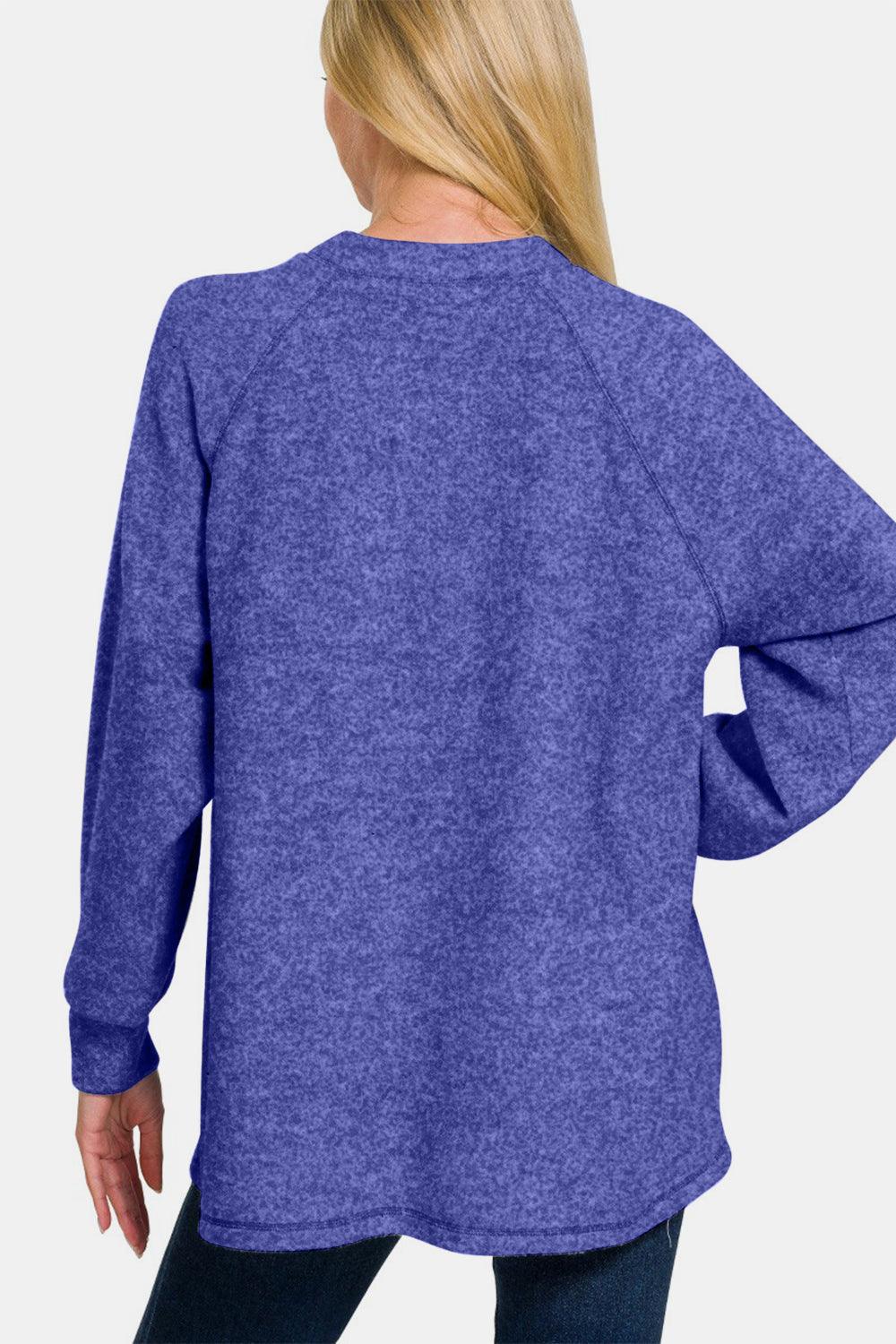 Zenana Full Size Brushed Melange Hacci High-Low Sweater - Clothes For Her Online Store