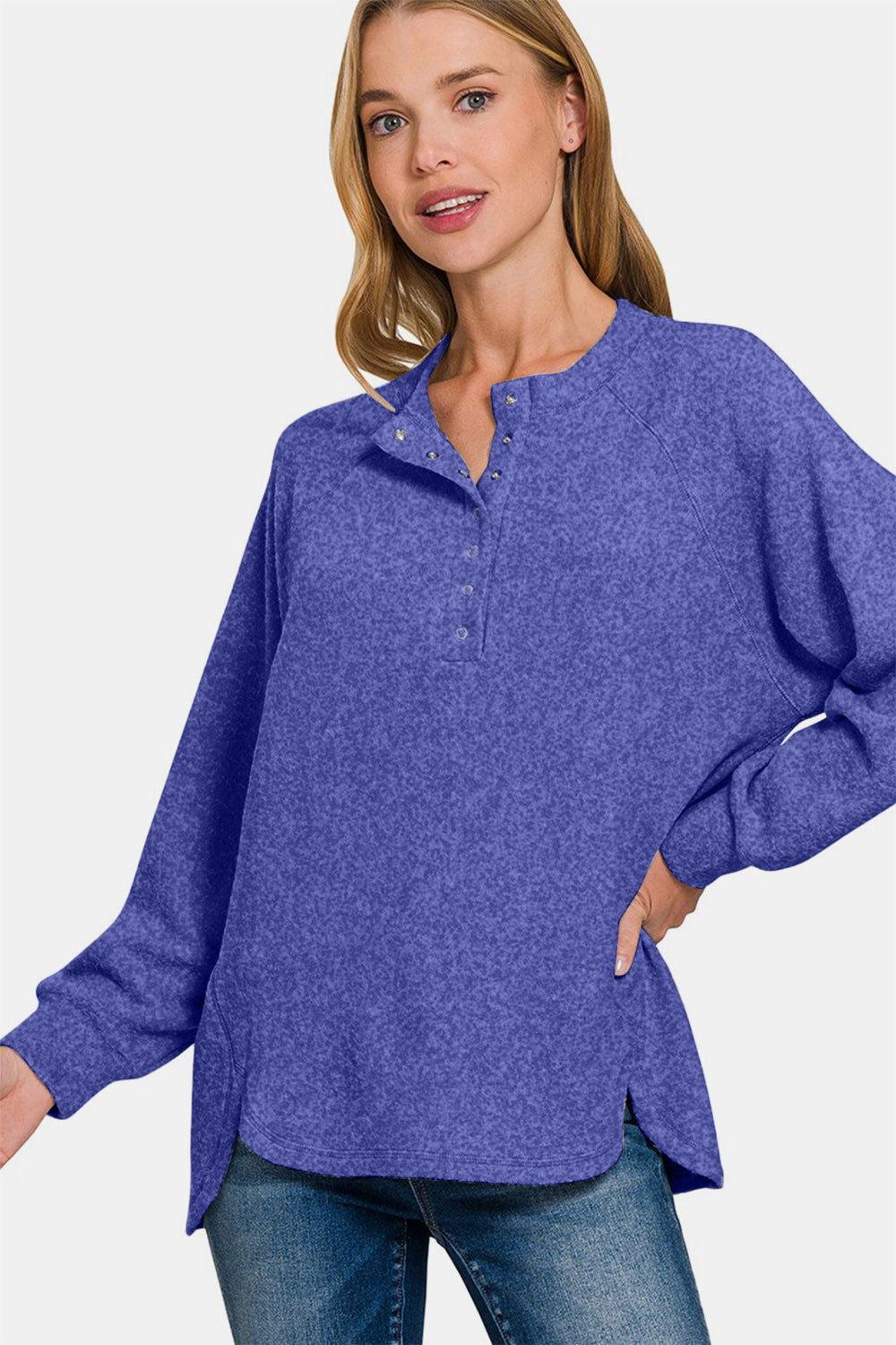 Zenana Full Size Brushed Melange Hacci High-Low Sweater - Clothes For Her Online Store