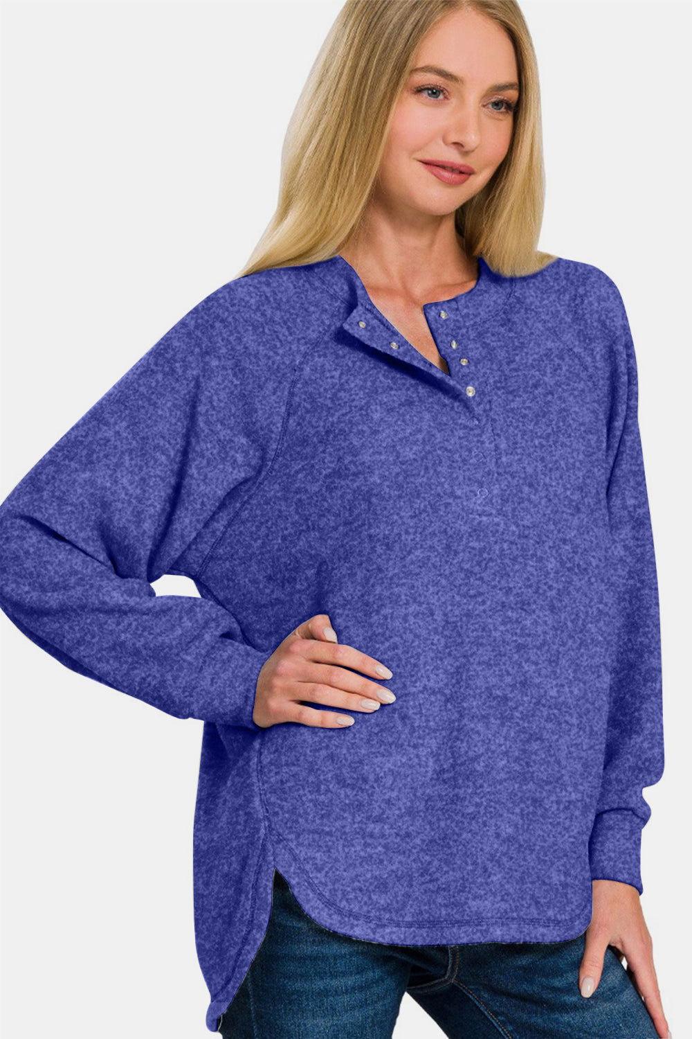 Zenana Full Size Brushed Melange Hacci High-Low Sweater - Clothes For Her Online Store