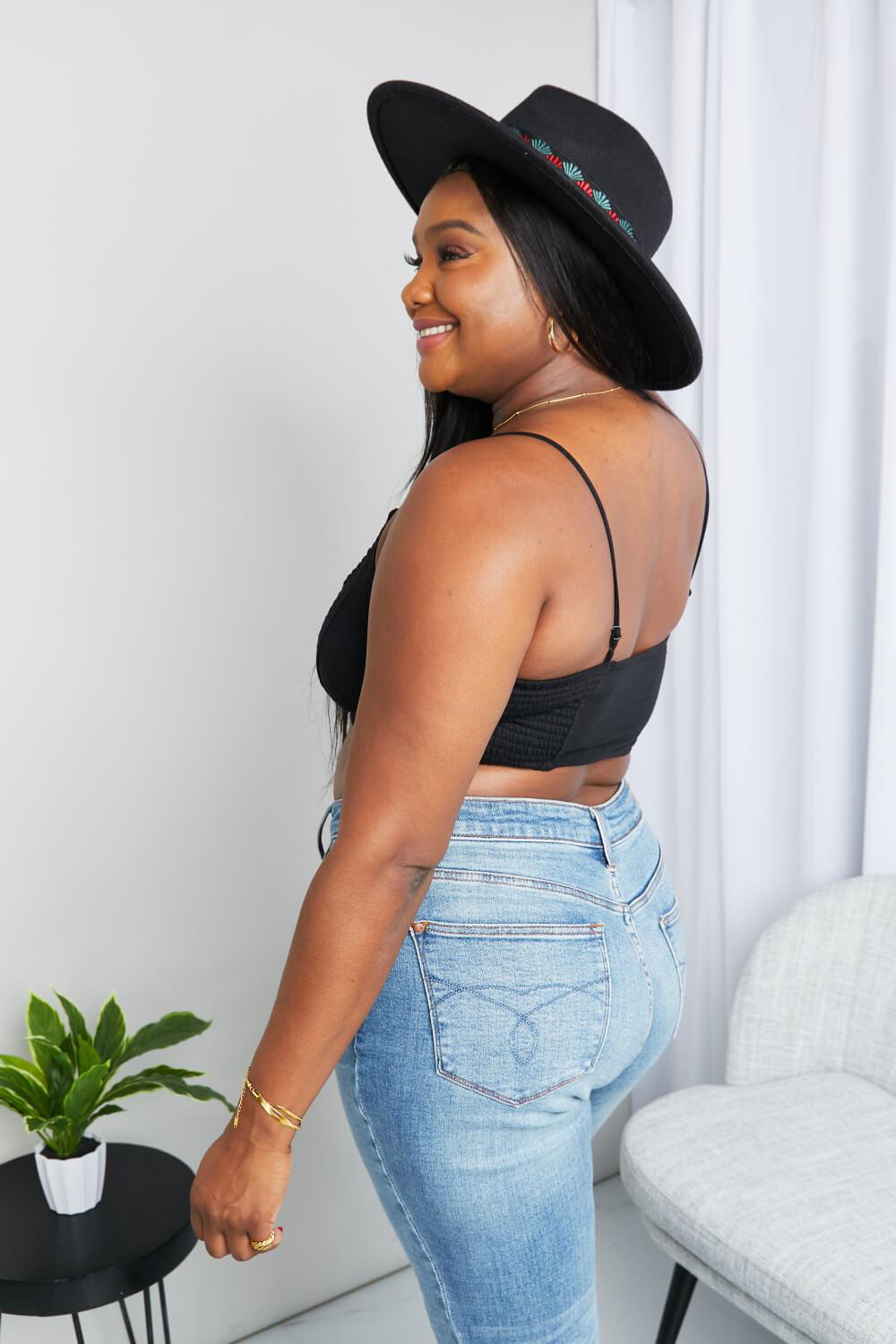 Zenana Full Size Textured Spaghetti Strap Bralette in Black - Clothes For Her Online Store