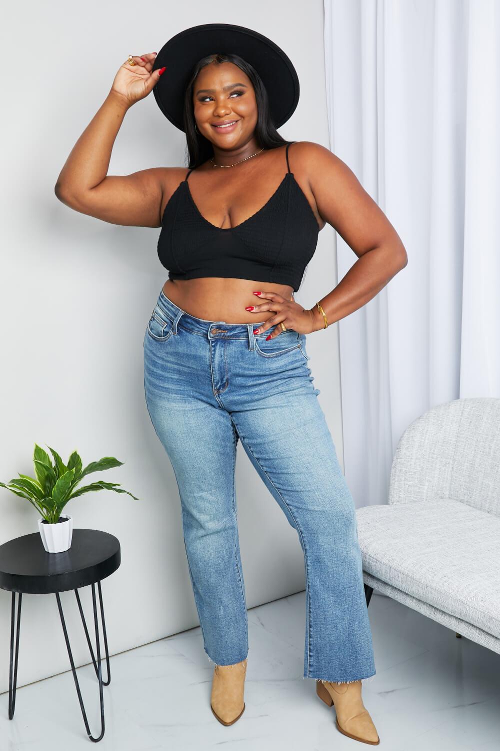 Zenana Full Size Textured Spaghetti Strap Bralette in Black - Clothes For Her Online Store