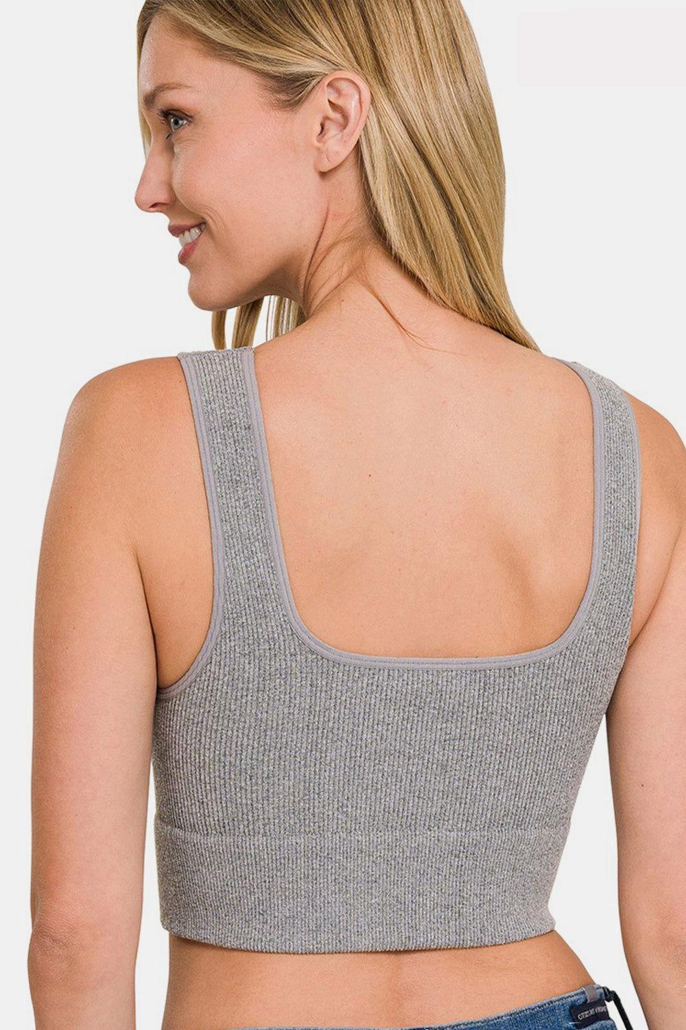 Zenana Ribbed Square Neck Cropped Tank - Clothes For Her Online Store