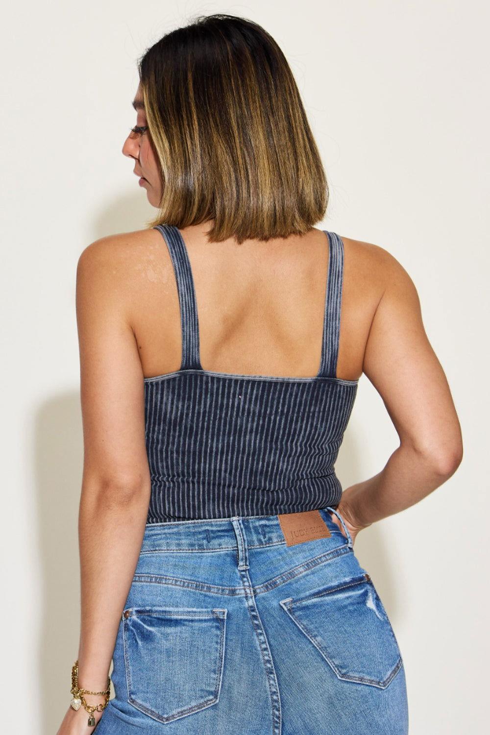 Zenana Ribbed Washed Square Neck Tank - Clothes For Her Online Store