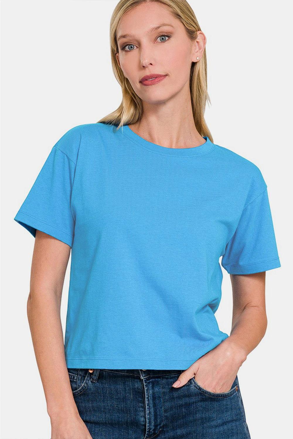 Zenana Round Neck Short Sleeve Cropped T-Shirt - Clothes For Her Online Store