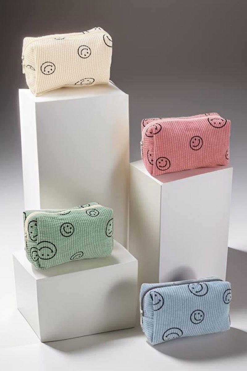 Zenana Smiley Face Corduroy Cosmetic Pouch - Clothes For Her Online Store