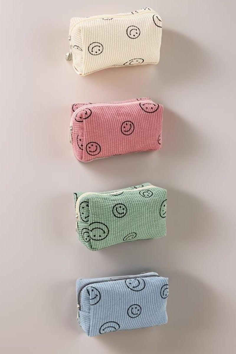 Zenana Smiley Face Corduroy Cosmetic Pouch - Clothes For Her Online Store