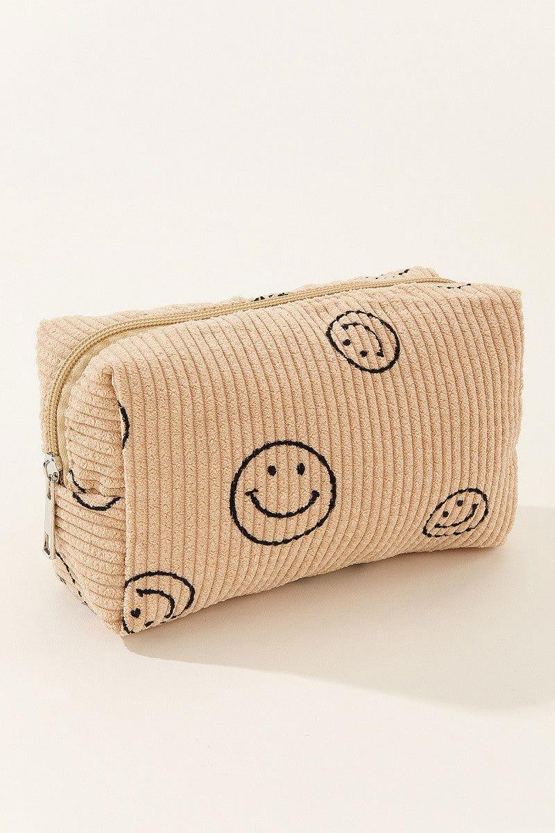 Zenana Smiley Face Corduroy Cosmetic Pouch - Clothes For Her Online Store
