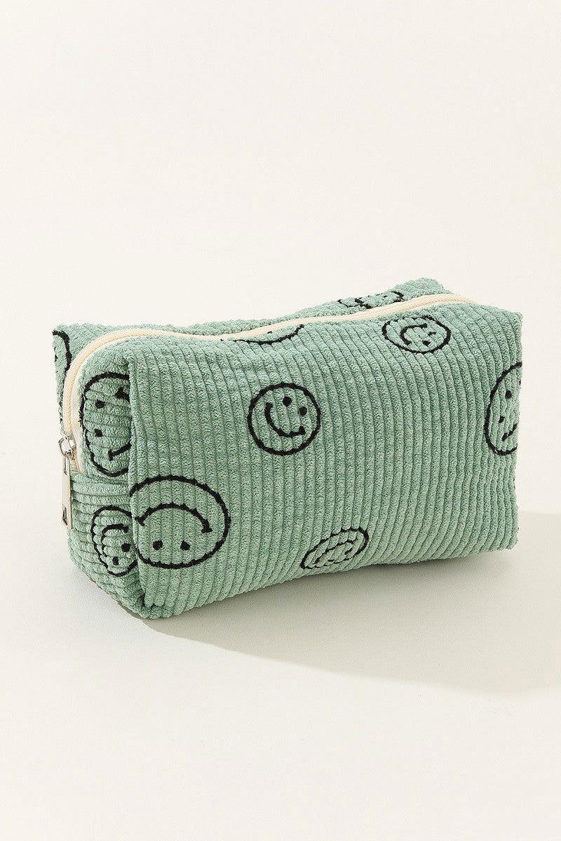 Zenana Smiley Face Corduroy Cosmetic Pouch - Clothes For Her Online Store