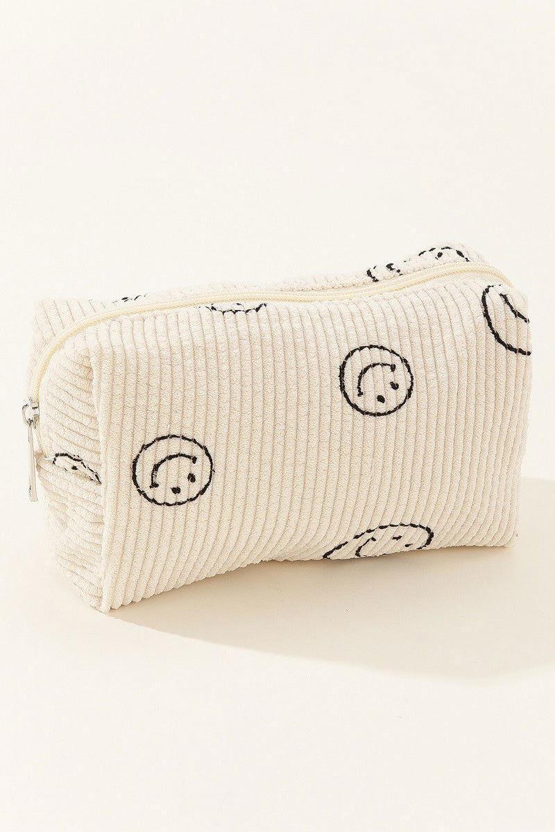 Zenana Smiley Face Corduroy Cosmetic Pouch - Clothes For Her Online Store