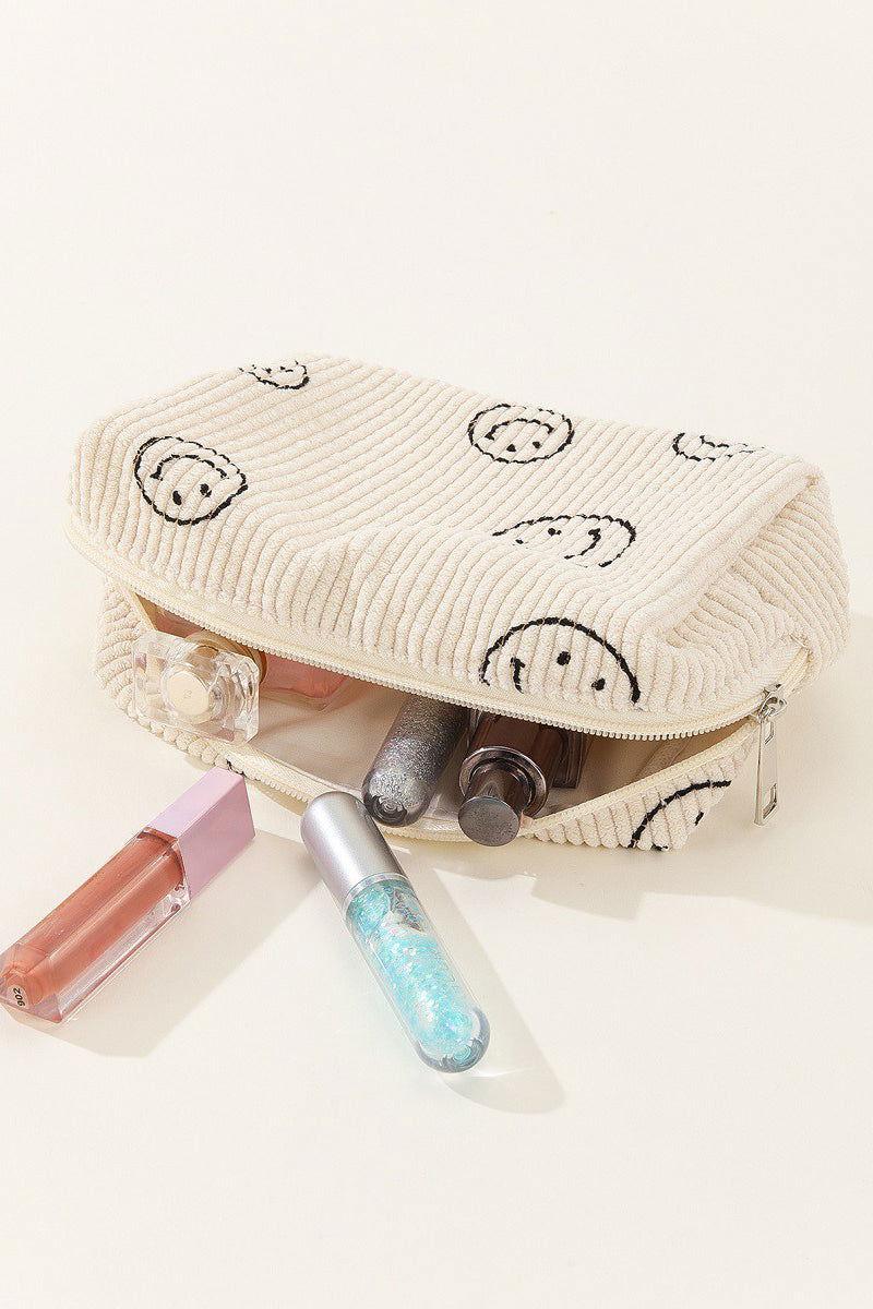 Zenana Smiley Face Corduroy Cosmetic Pouch - Clothes For Her Online Store