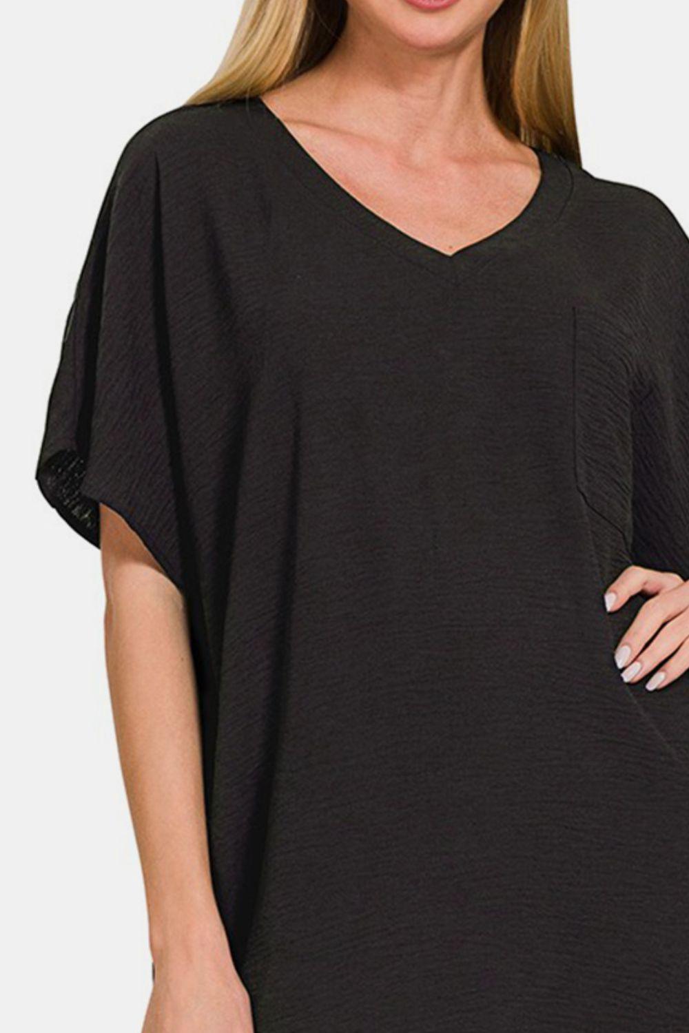 Zenana V-Neck Tee Dress with Pockets - Clothes For Her Online Store