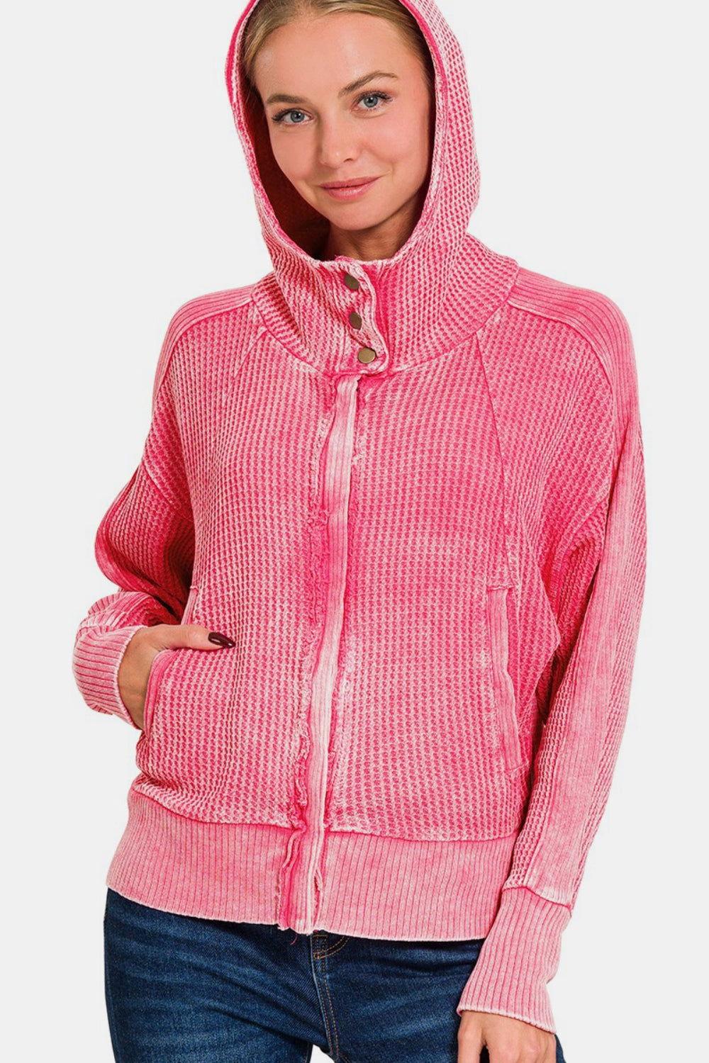 Zenana Washed Zip Up Hooded Jacket - Clothes For Her Online Store