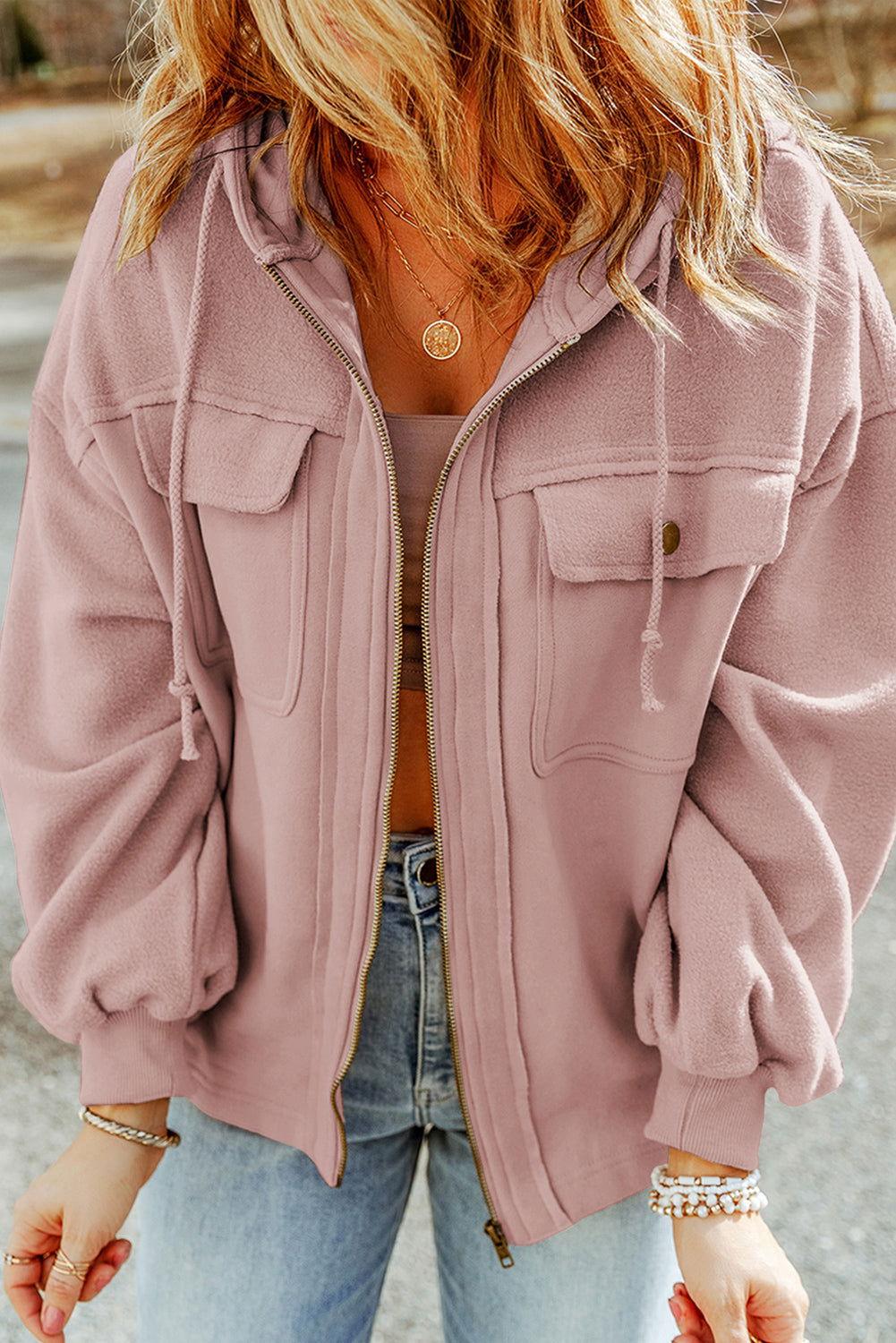 Zip-Up Drawstring Hooded Jacket - Clothes For Her Online Store