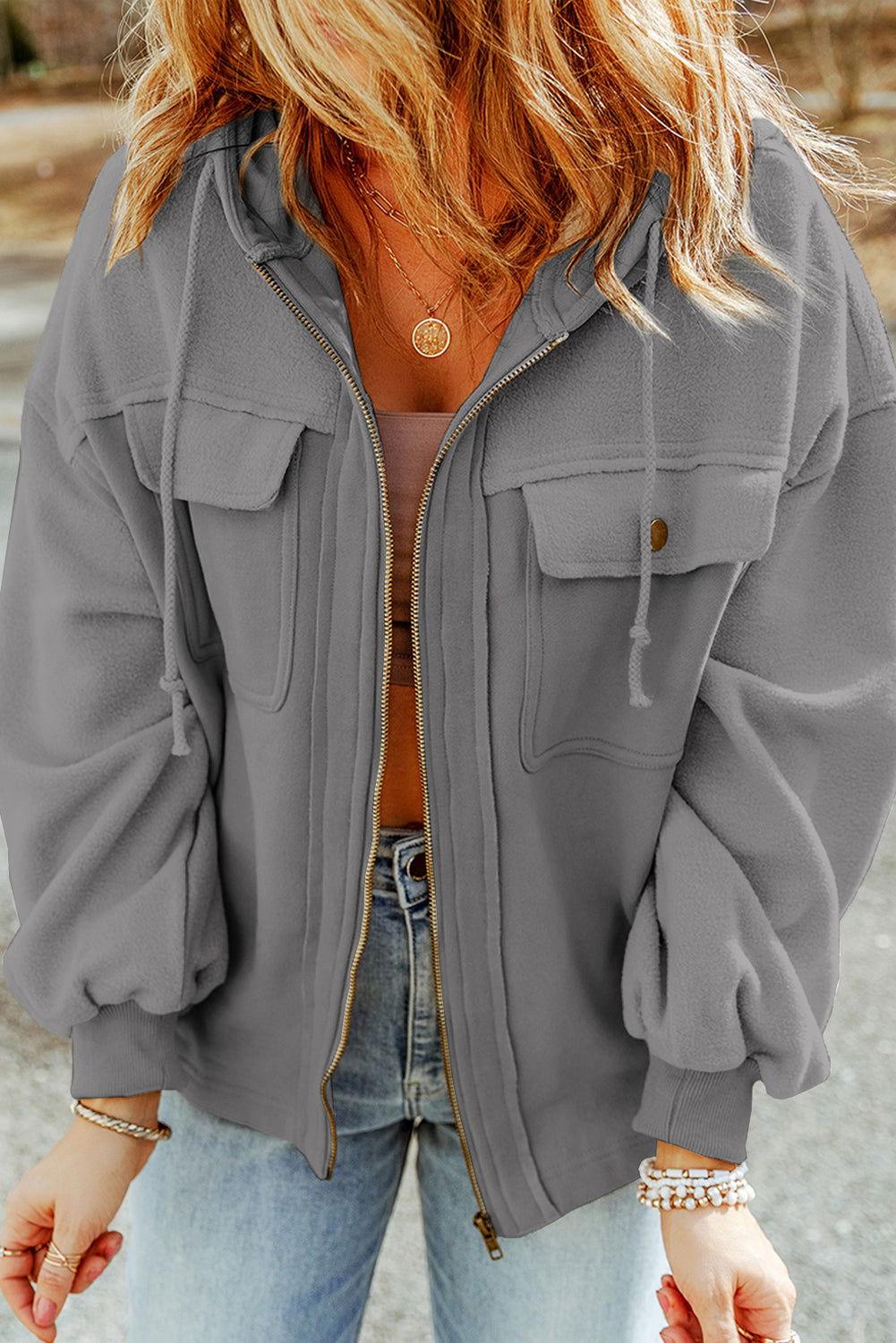 Zip-Up Drawstring Hooded Jacket - Clothes For Her Online Store
