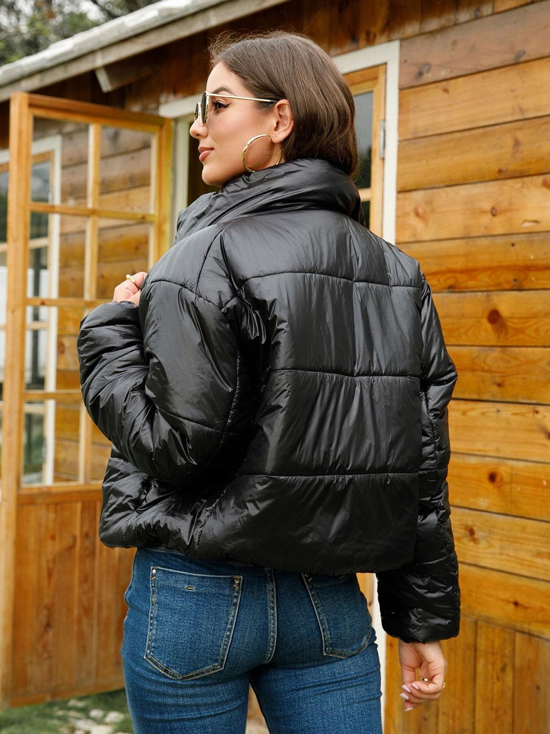 Zip-Up High Neck Puffer Jacket - Clothes For Her Online Store