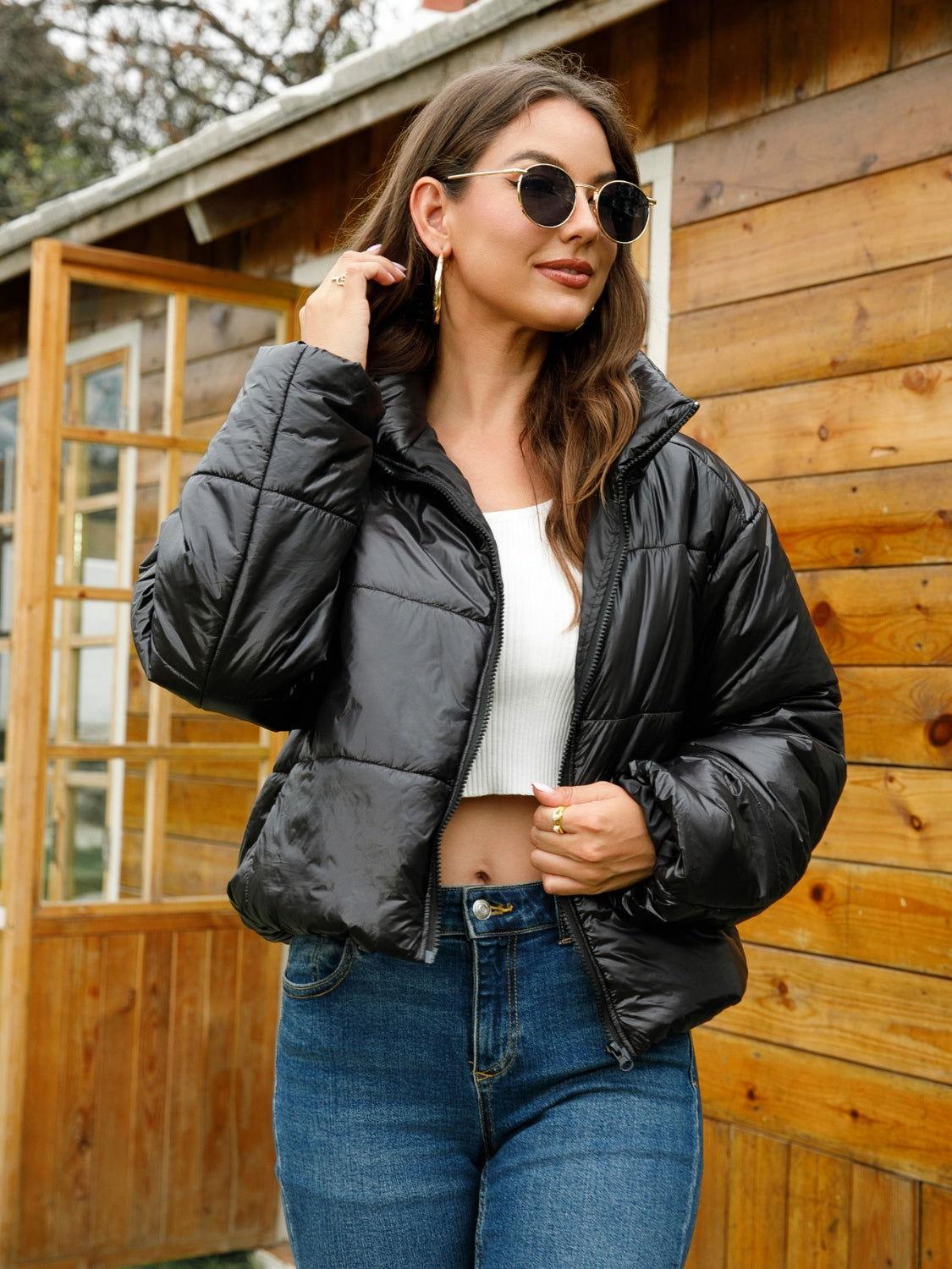 Zip-Up High Neck Puffer Jacket - Clothes For Her Online Store