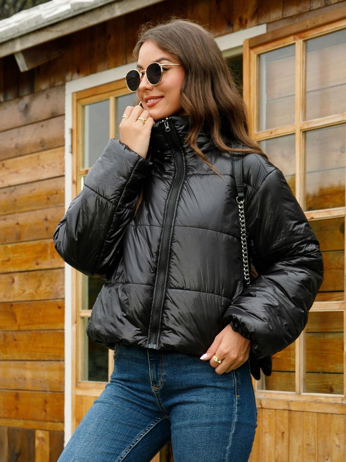 Zip-Up High Neck Puffer Jacket - Clothes For Her Online Store