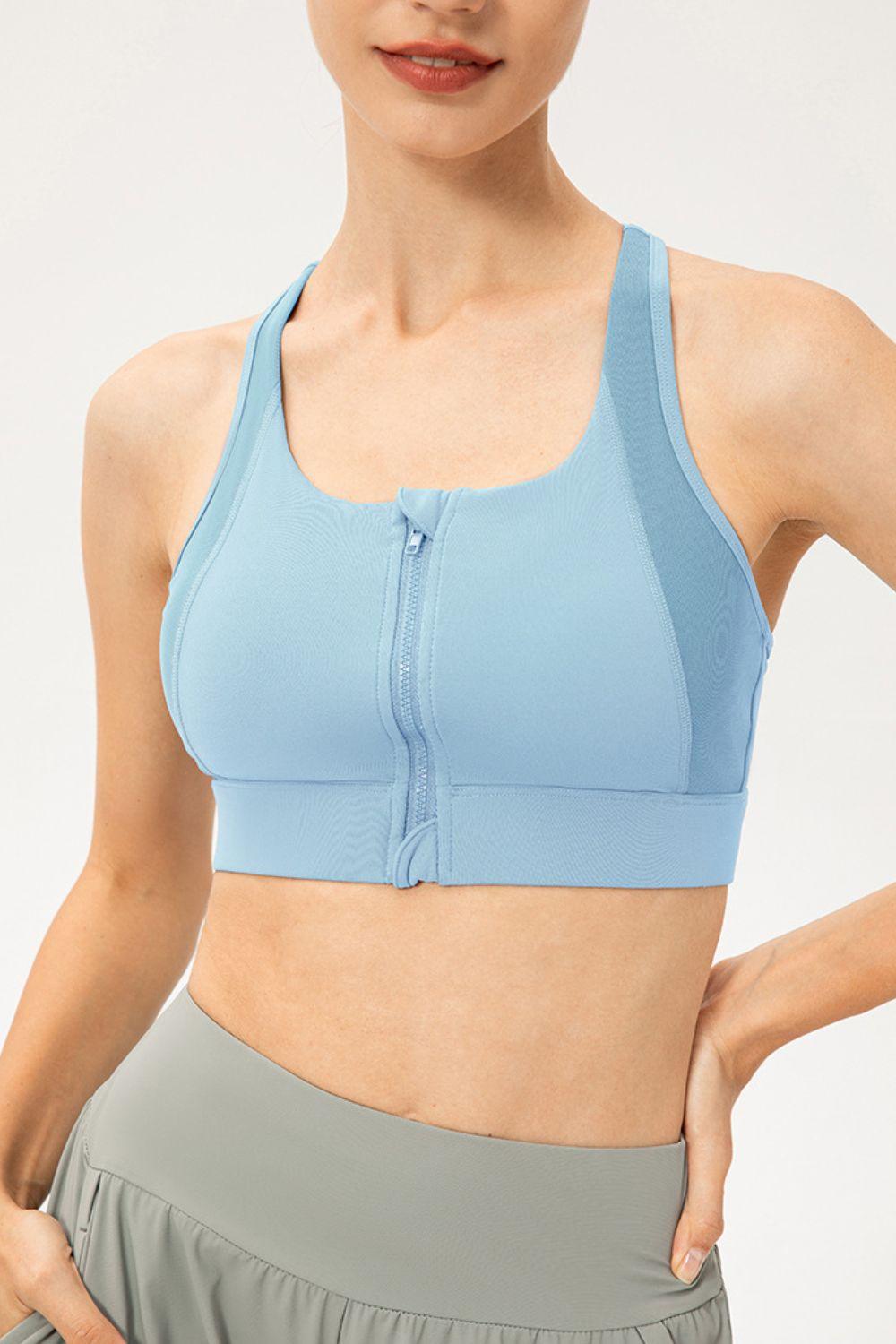 Zip-Up Round Neck Sports Bra - Clothes For Her Online Store