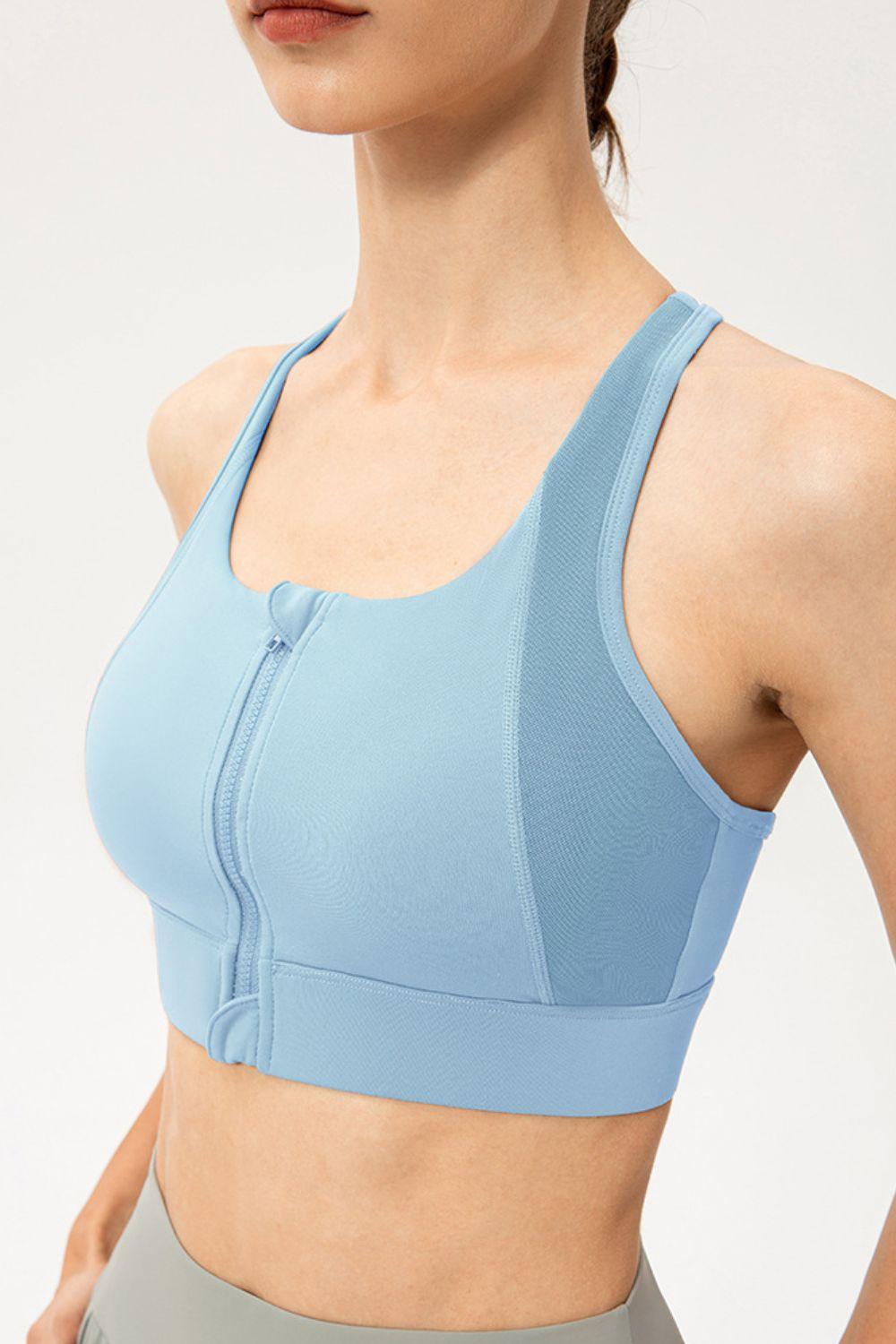 Zip-Up Round Neck Sports Bra - Clothes For Her Online Store