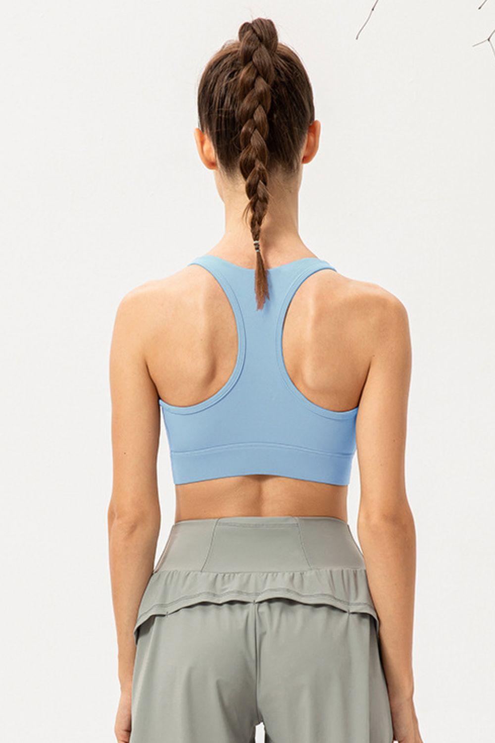 Zip-Up Round Neck Sports Bra - Clothes For Her Online Store