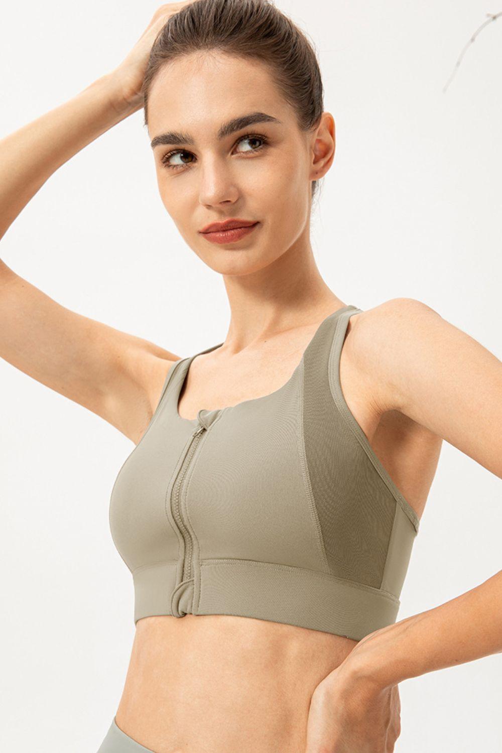Zip-Up Round Neck Sports Bra - Clothes For Her Online Store