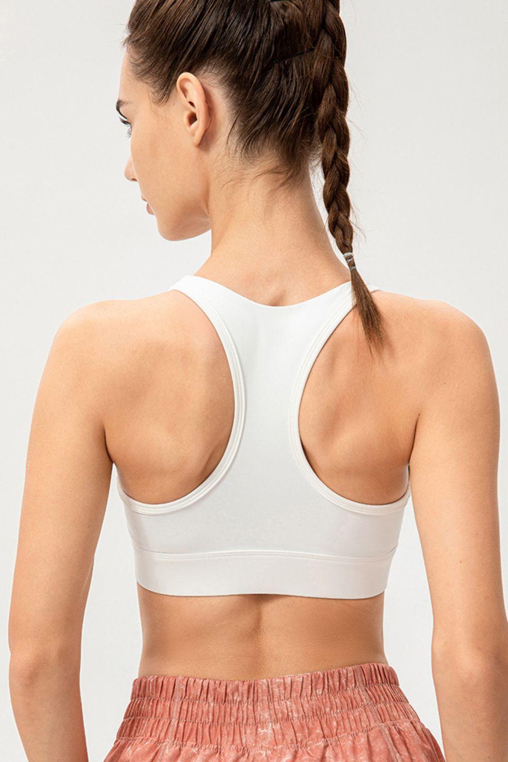 Zip-Up Round Neck Sports Bra - Clothes For Her Online Store