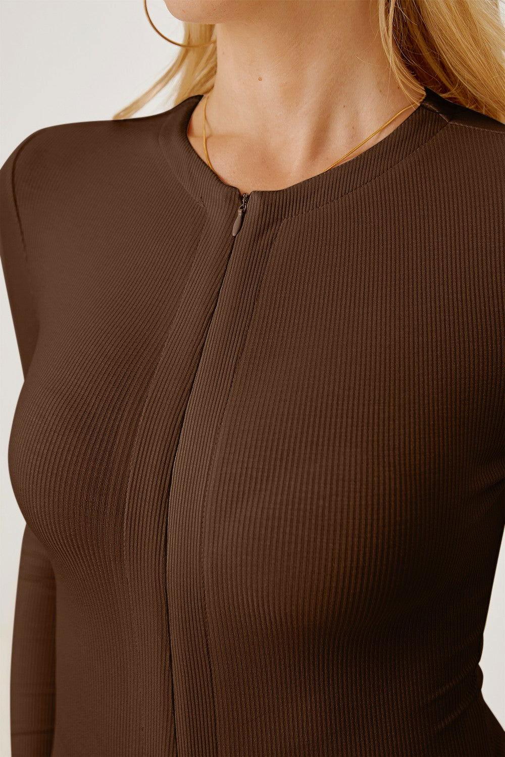 Zip Up Long Sleeve Bodysuit - Clothes For Her Online Store