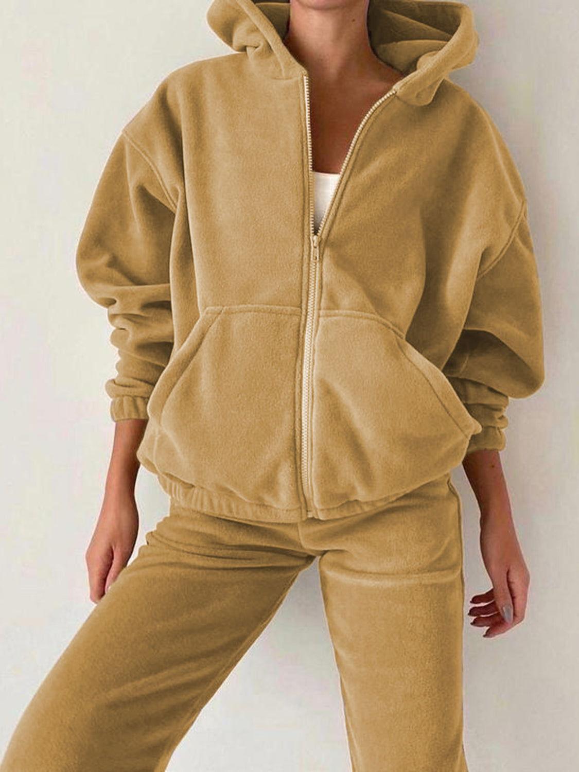 Zip Up Long Sleeve Hoodie and Joggers Set - Clothes For Her Online Store