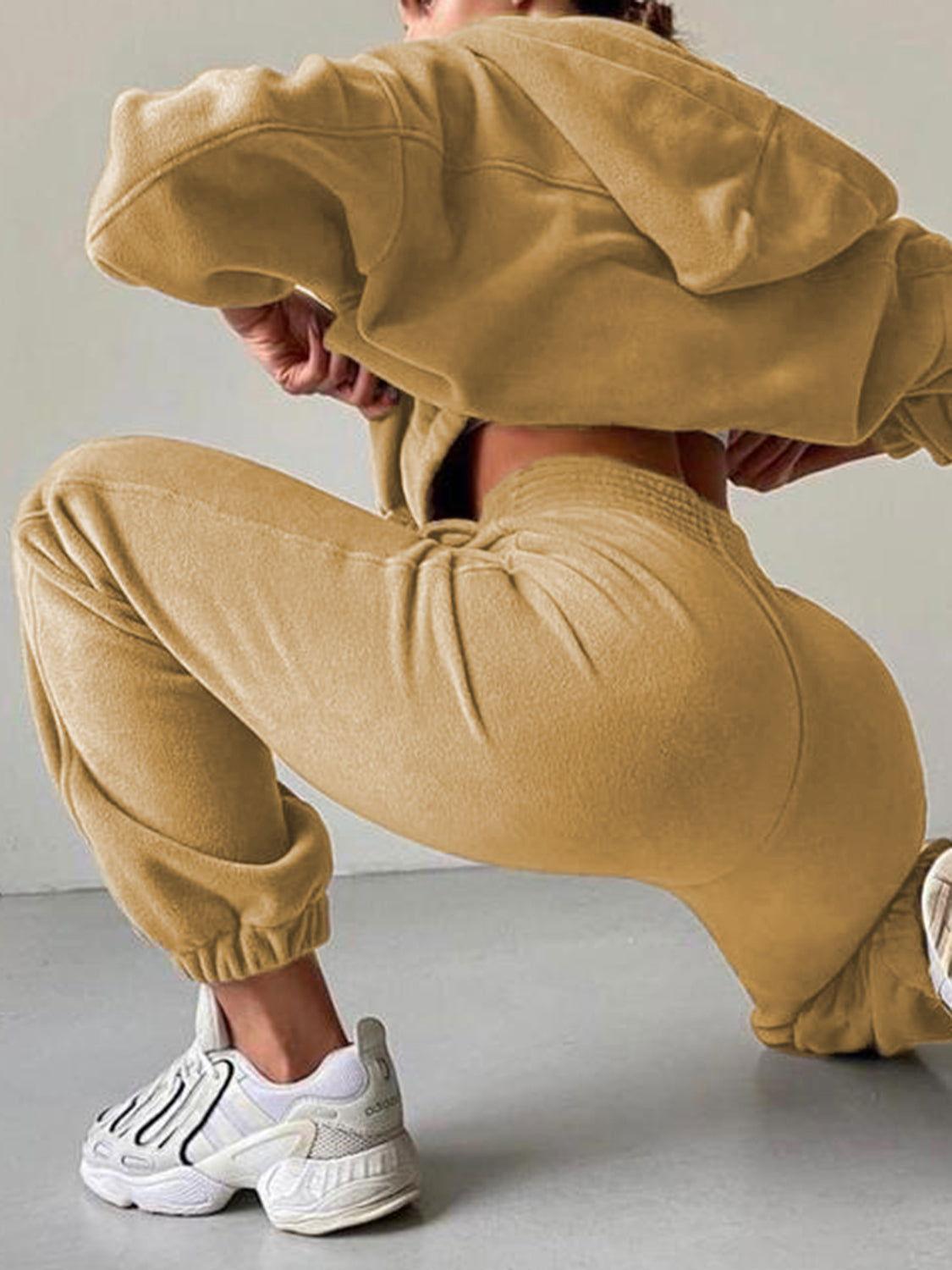 Zip Up Long Sleeve Hoodie and Joggers Set - Clothes For Her Online Store