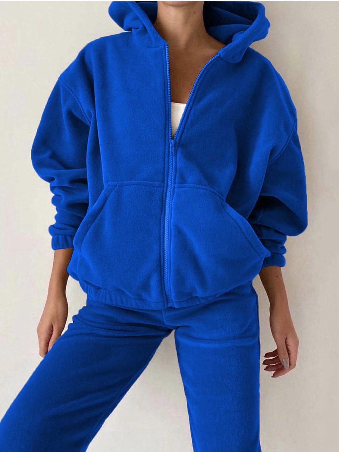 Zip Up Long Sleeve Hoodie and Joggers Set - Clothes For Her Online Store
